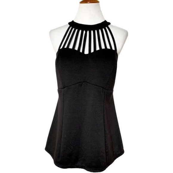 torrid Tops - Torrid Caged Strappy Sleeveless Halter Neck Dressy Black Peplum Top